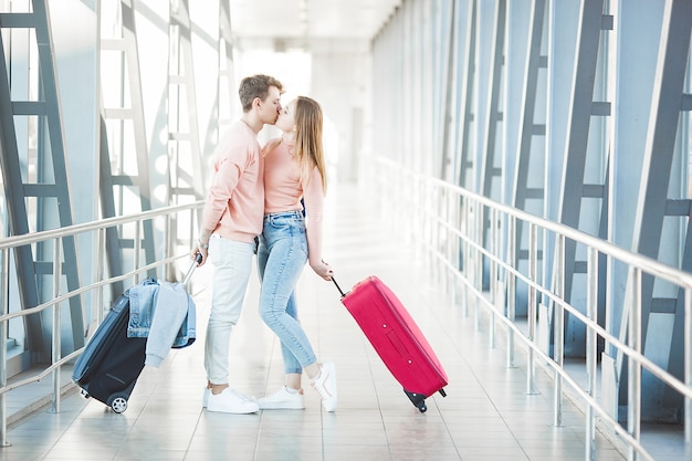 Young people traveling. Woman and man going on vacation.