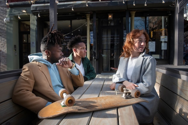 Young people using sustainable mobility