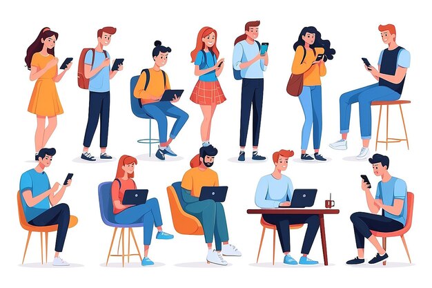 Photo young people with gadgets vector illustration