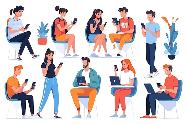 Photo young people with gadgets vector illustration