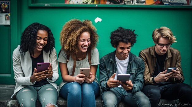 Young people with phones and laptop