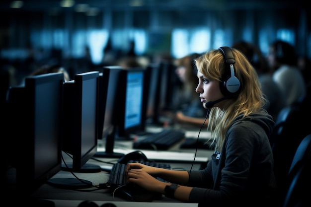 Photo young people working in the call center