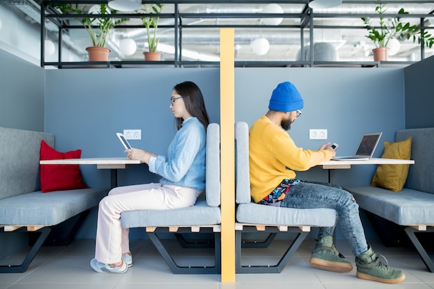 Young people working in open space