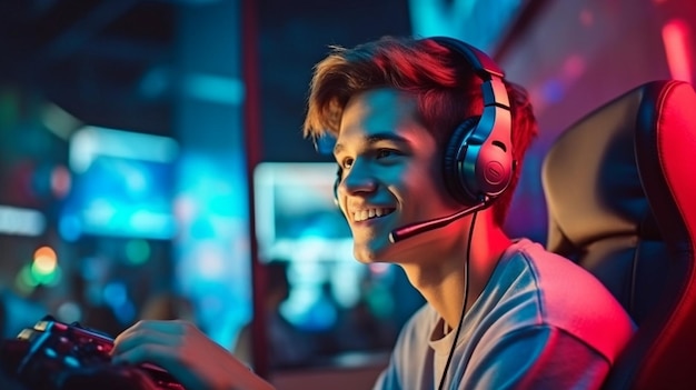 Young person playing online video games while streaming on social media Generative AI addiction among young people