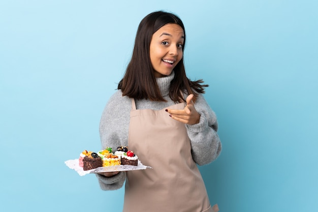 Young person with food over isolated background