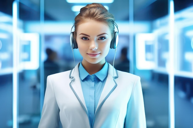 A young person working as a call center agent for a company Generative AI