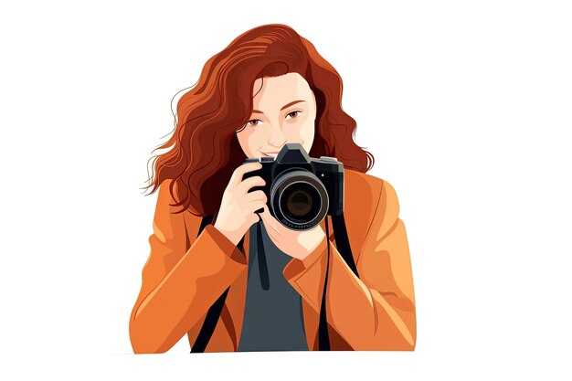 Photo young photographer girl taking photo with camera concept illustration for photographer girl