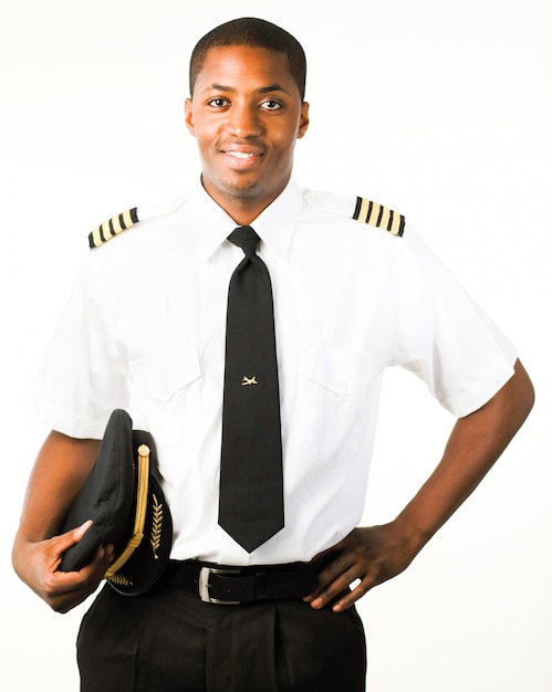 young Pilot isolated on white