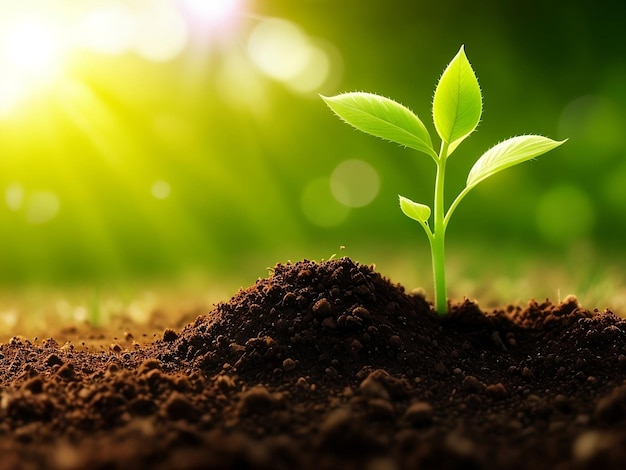 A young plant growing from the soil with sunlight Save The World Images