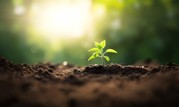 Photo young plant growing from soil