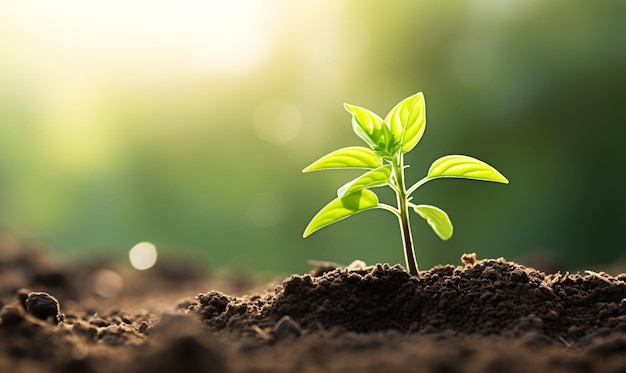 Photo young plant growing from soil