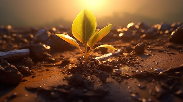 Photo a young plant growing on ground in the style