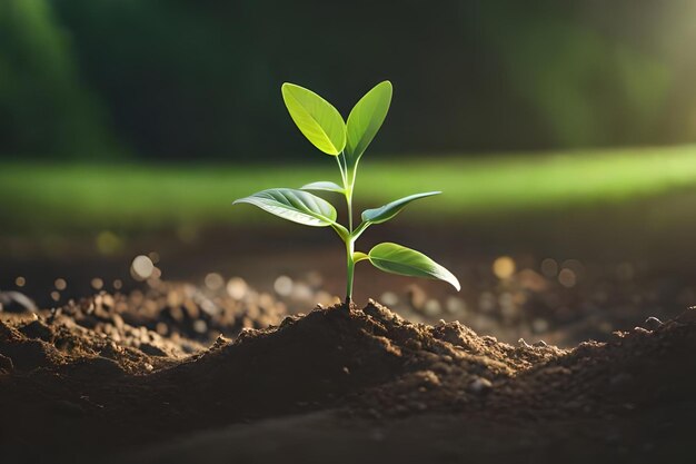 Photo a young plant growing in the soil