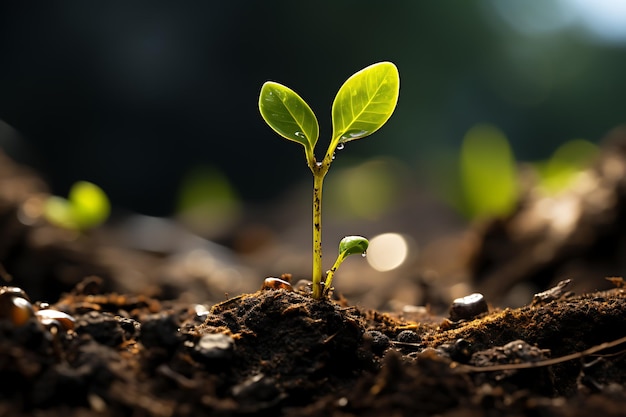 太陽の光で育つ若い植物 AIが生成された