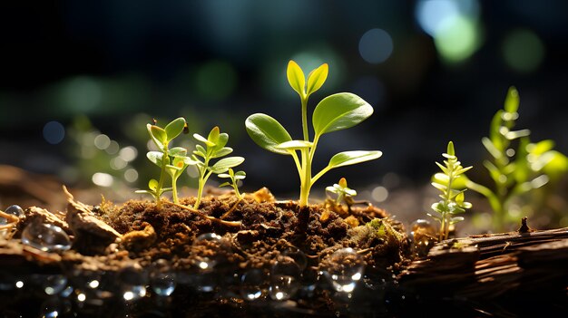 写真 成長する若い植物の背景 生成性ai