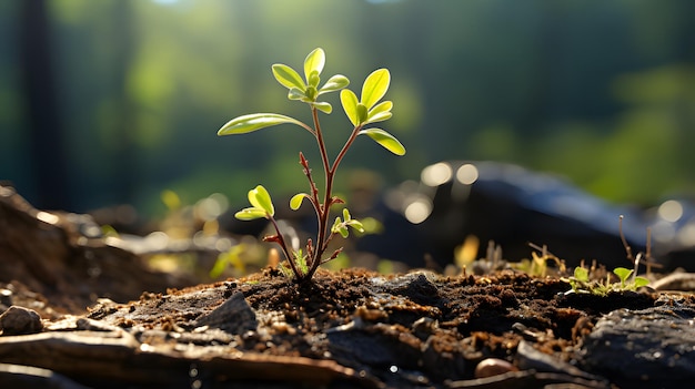 Foto young plant growing up background generative ai