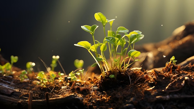 成長する若い植物の背景 生成性AI