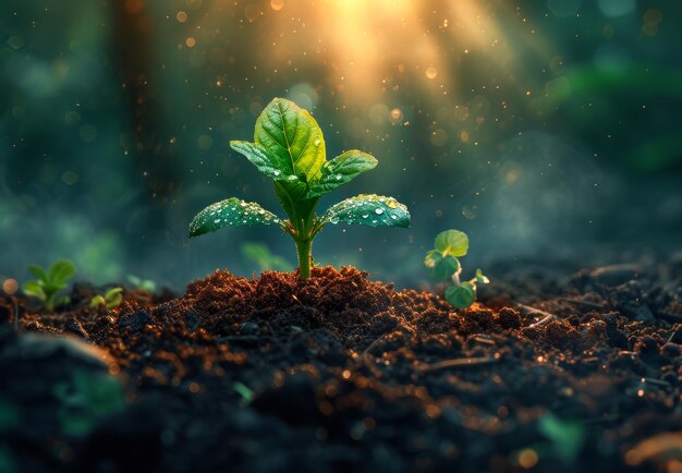 Young plant in the morning light on nature background