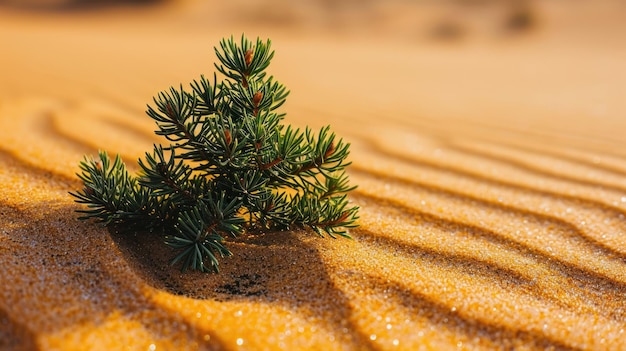 Photo a young plant in the sea sand a green sprout in the sand a small bush on the sand