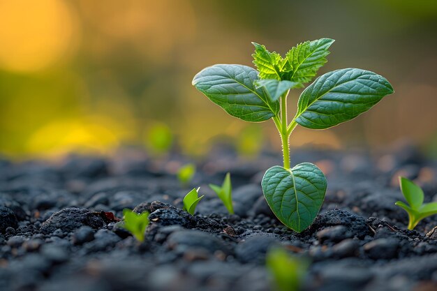 Photo young plant sprouts from ground