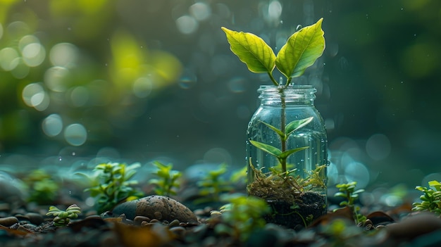 Young Plant Thriving in a Glass Jar on World Environment Day