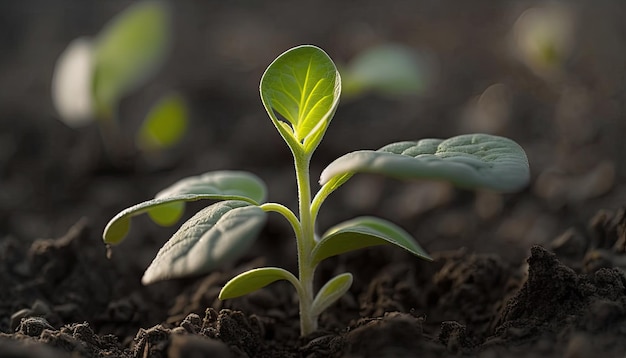 中央に緑の葉を持つ若い植物