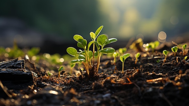 Photo a young plant with the sun shining on it