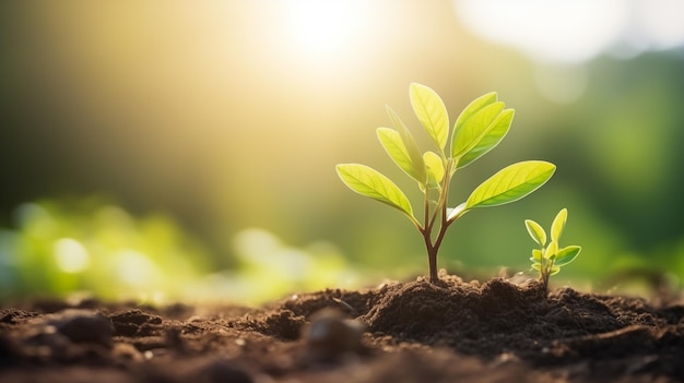 Photo young plant with sunlight planting a tree