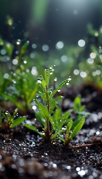 young plant with water drop