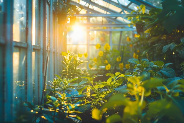 Young plants growing in the greenhouse Generative AI