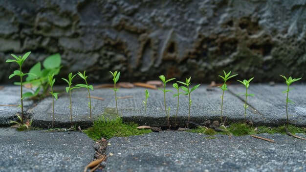 写真 舗装 の 裂け目 から 成長 する 若い 植物