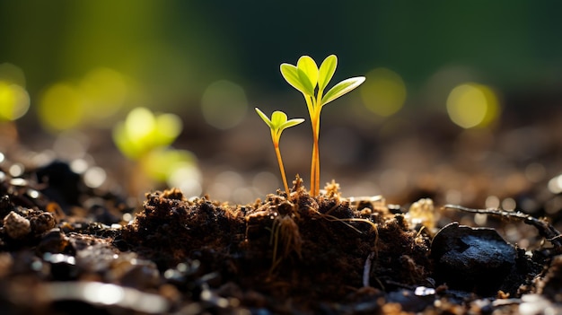 young plants sprouting from the soil in a field