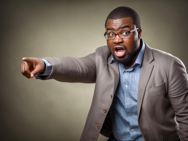 Young plus size african man emotional dynamic pose