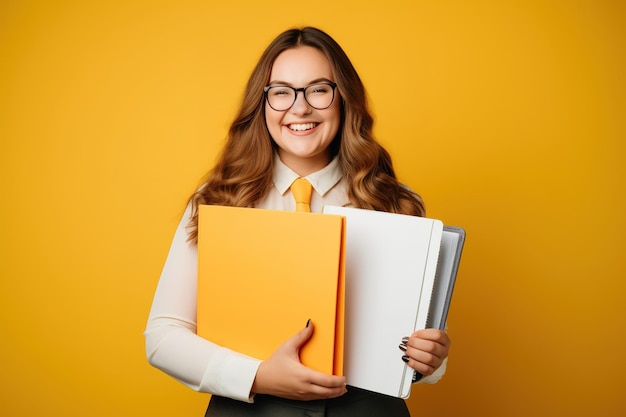 Young plus size businesswoman smiling happy holding binder in the office