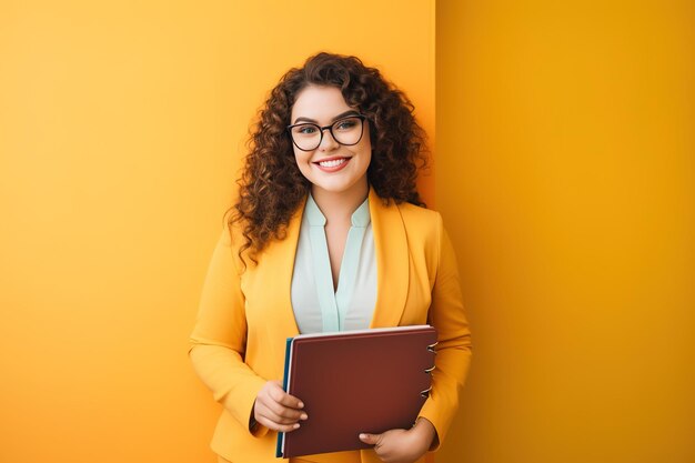 Young plus size businesswoman smiling happy holding binder in the office