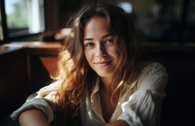 Photo young positive woman smiling at the camera