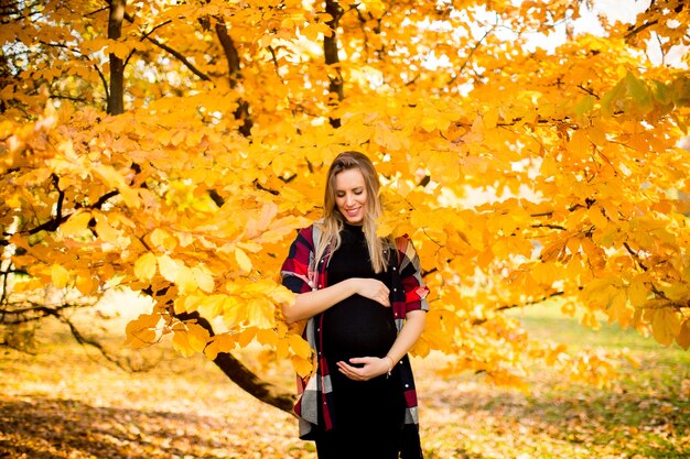 Young pregnant woman in the autumn forest