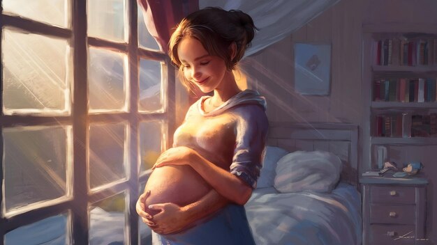 Young pregnant woman by the window