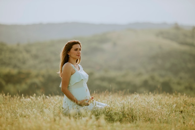 Young pregnant woman in the field