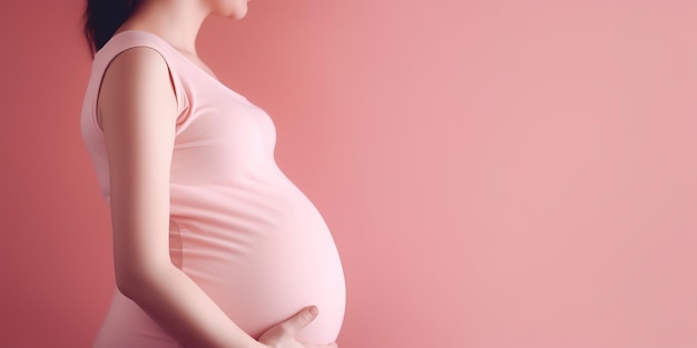 Young pregnant woman on pink background