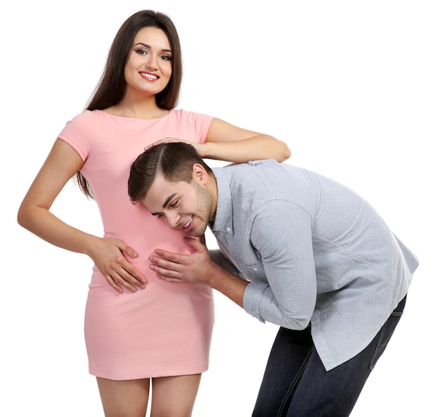 흰색 절연 남편과 젊은 임신한 여자