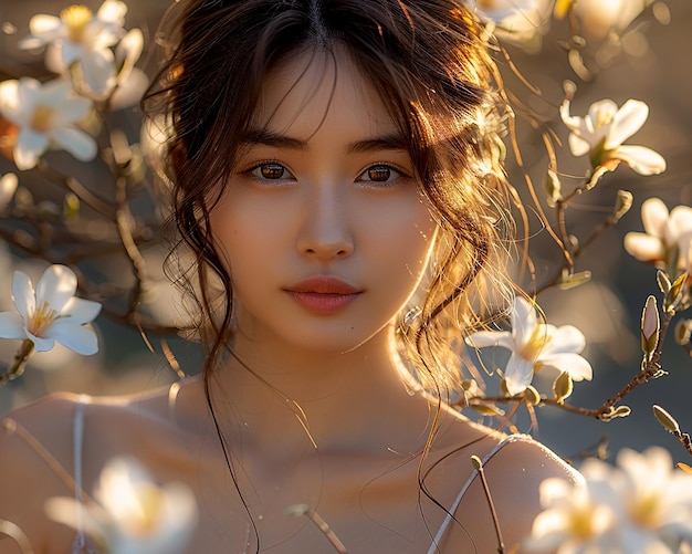 A young pretty Asian girl poses for a portrait