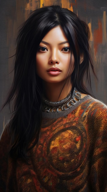 Foto la giovane donna abbastanza asiatica con modo compone sul concetto della gente di stile di vita del fondo marrone