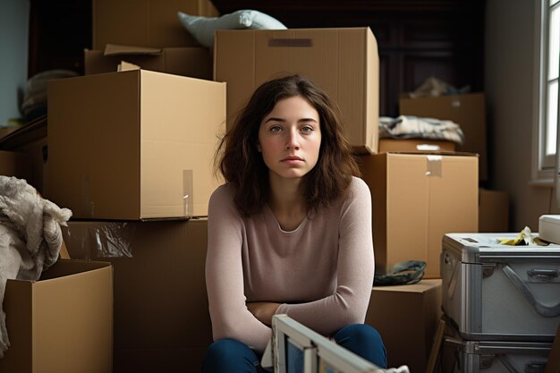 写真 箱の中の屋内で若い麗な茶色の女の子