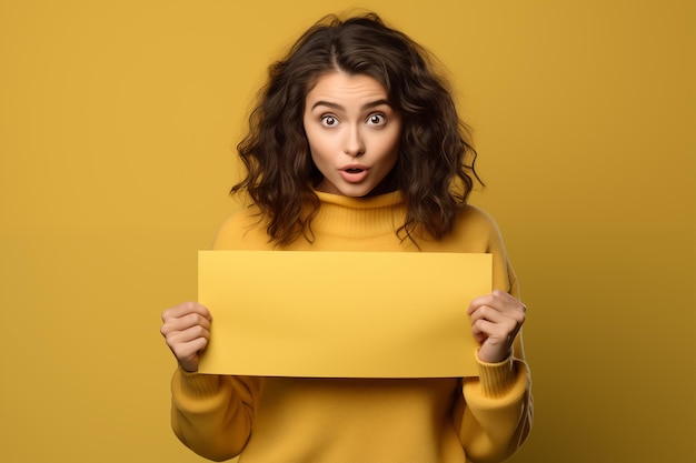 Young pretty brunette girl over isolated colorful background holding an empty placard