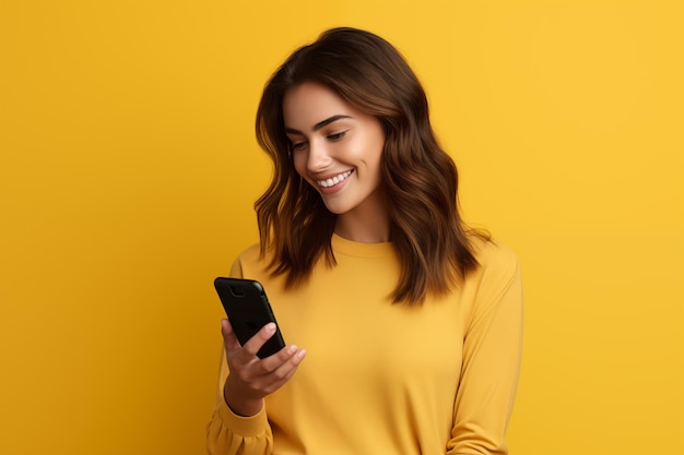 Young pretty brunette girl over isolated colorful background using mobile phone