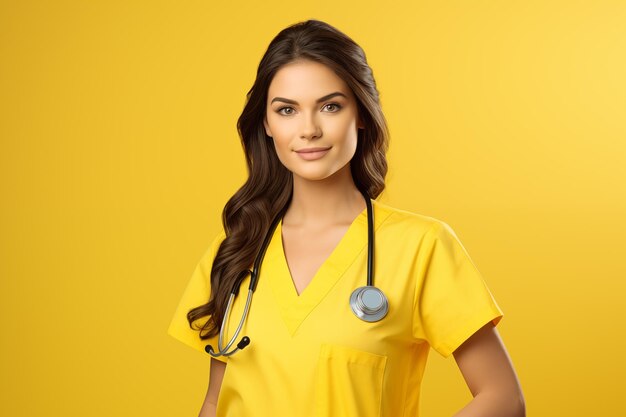 Young pretty brunette girl over isolated colorful background with surgeon uniform