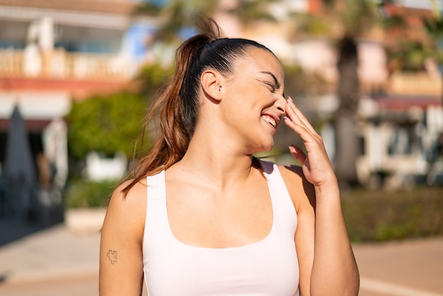 Young pretty brunette woman smiling a lot