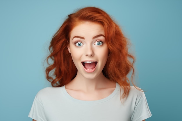 Young pretty Redhead girl over colorful background