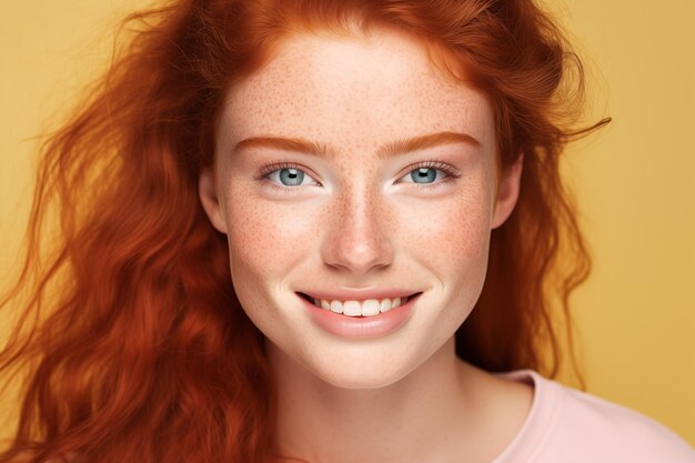 Young pretty Redhead girl over colorful background